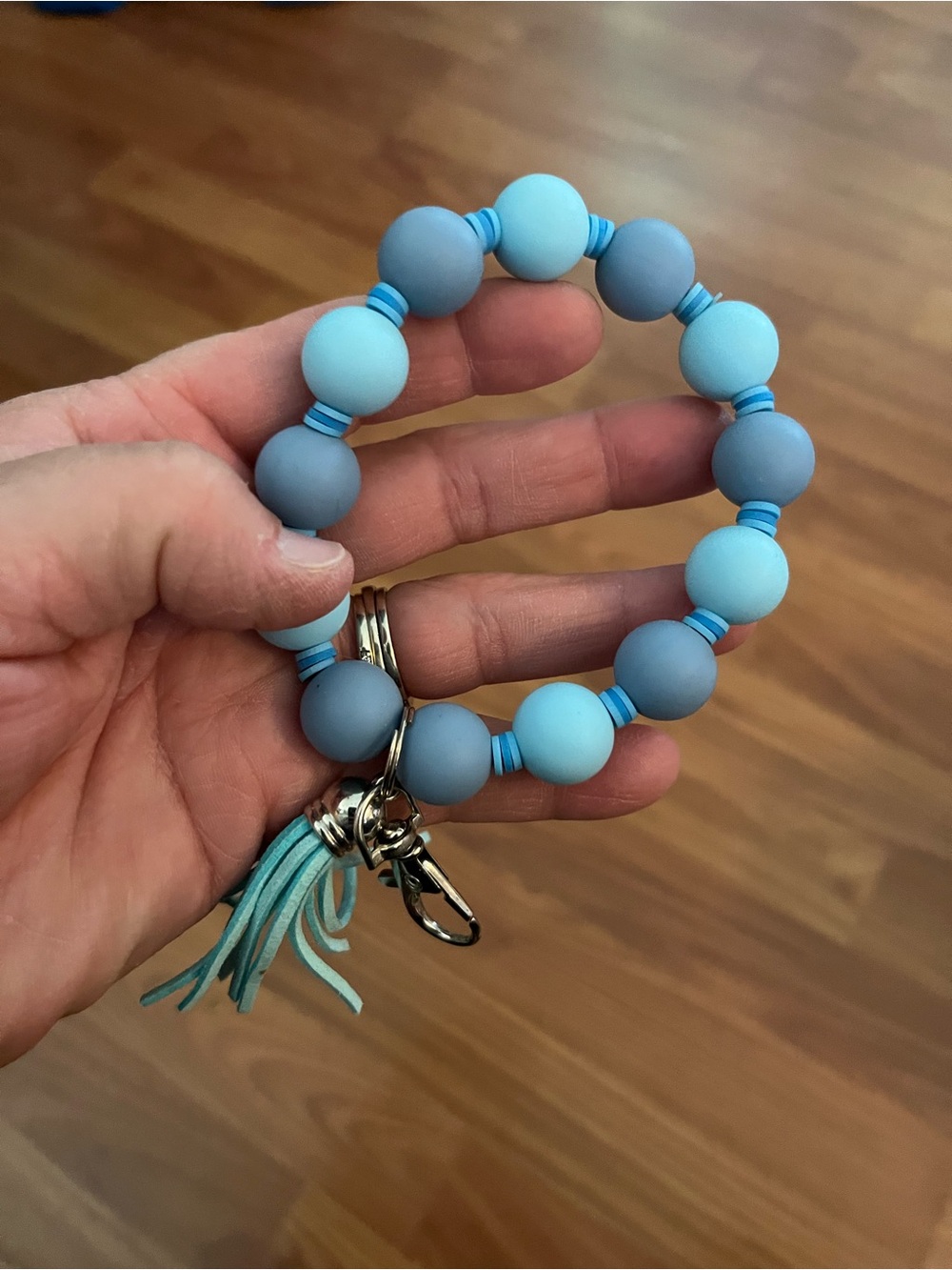 Blue Beaded Wristlet Key Holder with Tassel